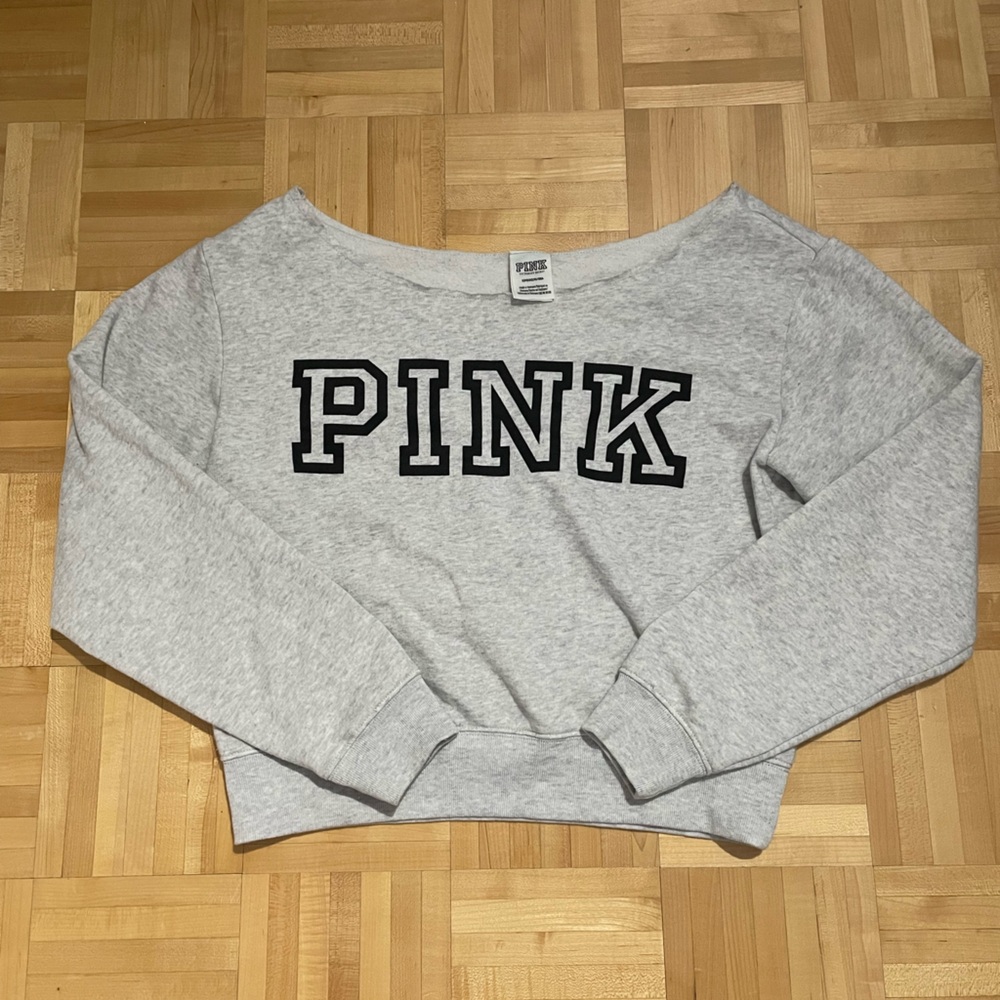 PINK Victoria's Secret Light Gray Off-The-Shoulder Top Y2K